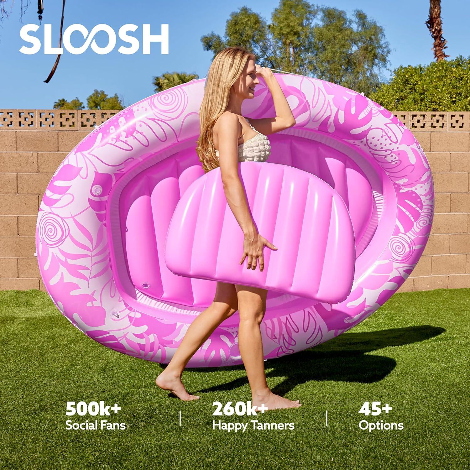 imageSLOOSH Inflatable Tanning Pool Lounger Float 70 x 46 Pool Floats Adult with Pillow 4 in 1 Suntan Tub Raft FloatieSunbathing Bed Lounge for Water Blow Up Ball Pit Party GiftsNavyblue StripePink