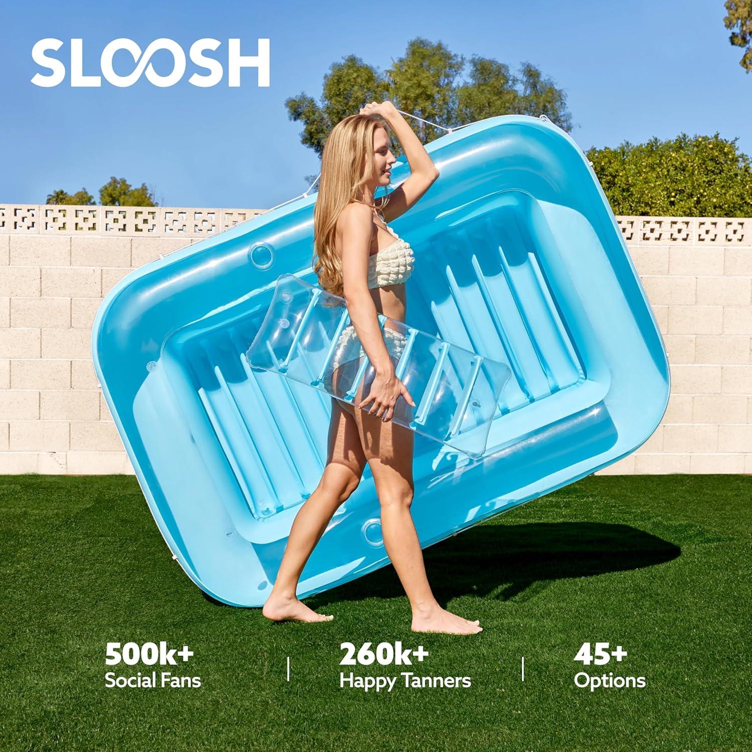 imageSLOOSH Inflatable Tanning Pool Lounger Float 85 x 57 Extra Large Pool Floats Adult with Pillow 4 in 1 Suntan Tub Raft FloatieSunbathing Bed Lounge for Water Blow Up Ball Pit XLGolden WhiteBlue