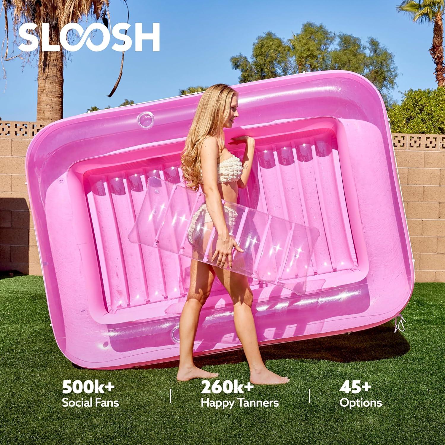 imageSLOOSH Inflatable Tanning Pool Lounger Float 85 x 57 Extra Large Pool Floats Adult with Pillow 4 in 1 Suntan Tub Raft FloatieSunbathing Bed Lounge for Water Blow Up Ball Pit XLGolden WhitePink
