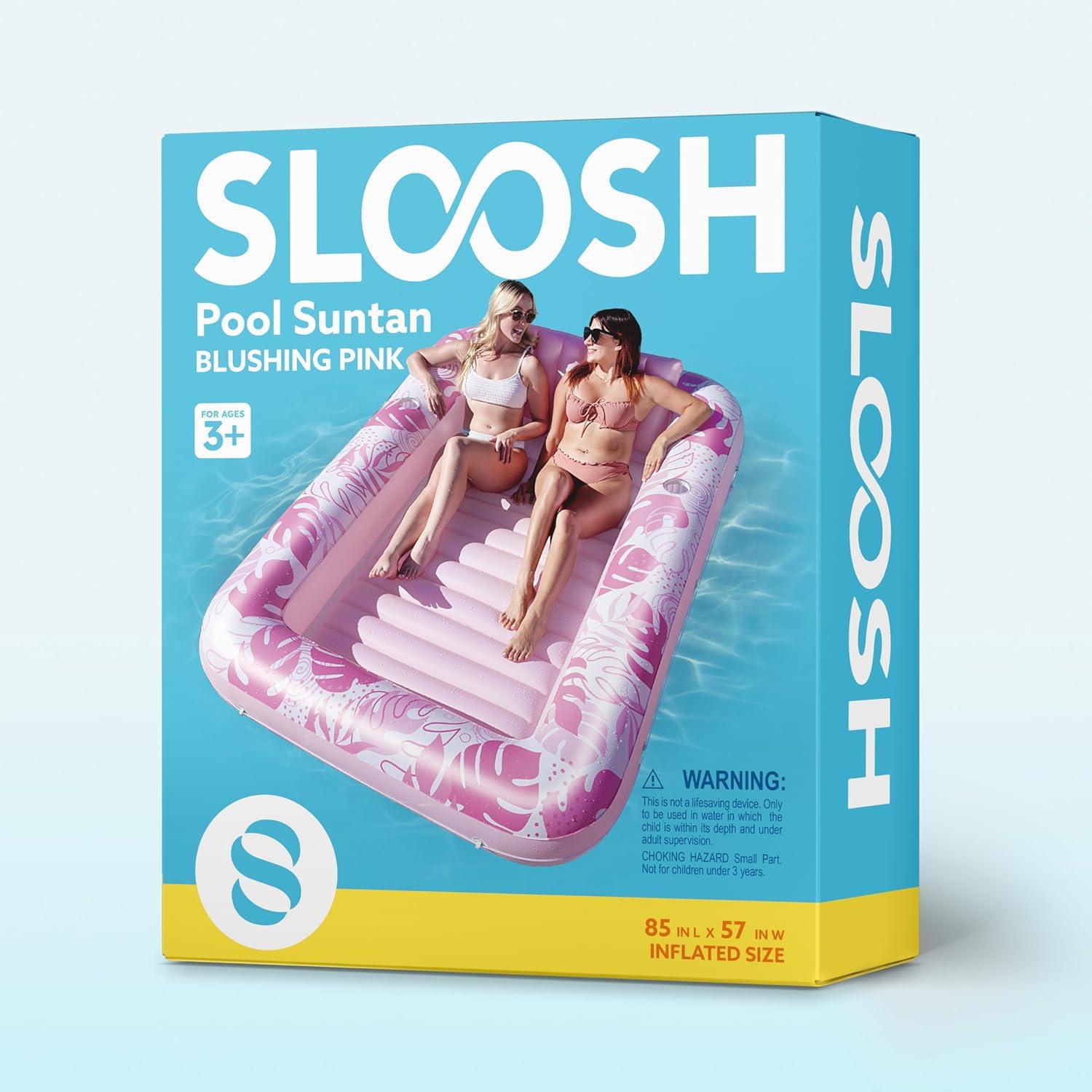imageSLOOSH Inflatable Tanning Pool Lounger Float 85 x 57 Extra Large Pool Floats Adult with Pillow 4 in 1 Suntan Tub Raft FloatieSunbathing Bed Lounge for Water Blow Up Ball Pit Party Gifts XLBlueBlushing Pink