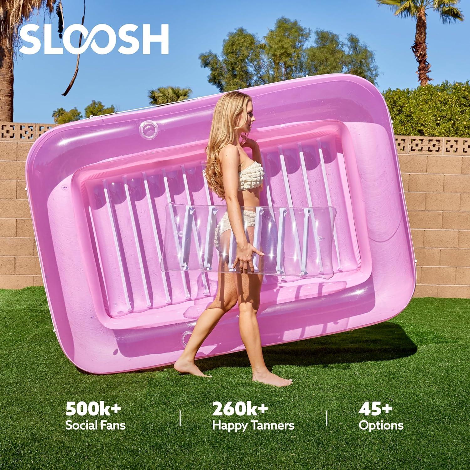 imageSLOOSH Inflatable Tanning Pool Lounger Float 85 x 57 Extra Large Pool Floats Adult with Pillow 4 in 1 Suntan Tub Raft FloatieSunbathing Bed Lounge for Water Blow Up Ball Pit XLGolden WhitePink White