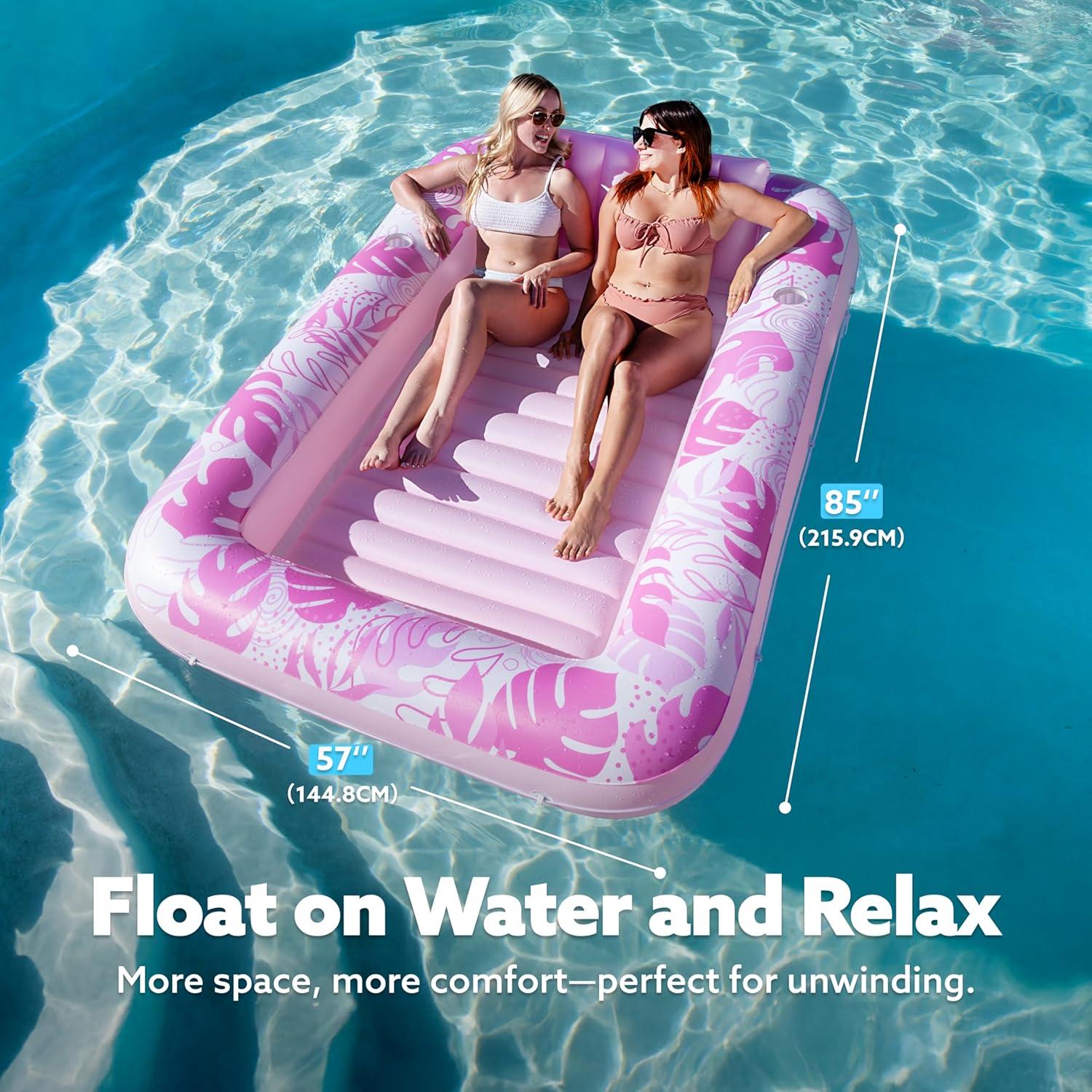 imageSLOOSH Inflatable Tanning Pool Lounger Float 85 x 57 Extra Large Pool Floats Adult with Pillow 4 in 1 Suntan Tub Raft FloatieSunbathing Bed Lounge for Water Blow Up Ball Pit Party Gifts XLBlueBlushing Pink