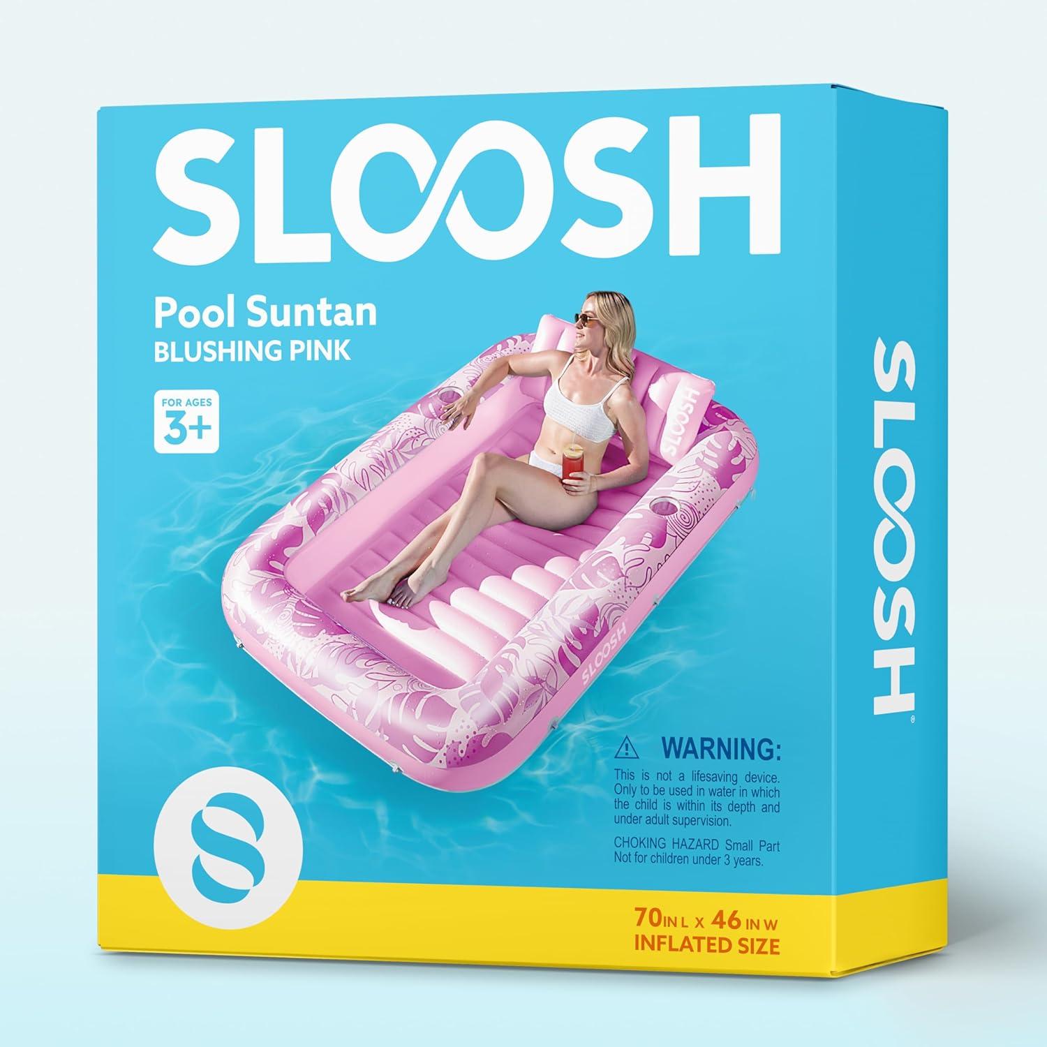 imageSLOOSH Inflatable Tanning Pool Lounger Float 85 x 57 Extra Large Pool Floats Adult with Pillow 4 in 1 Suntan Tub Raft FloatieSunbathing Bed Lounge for Water Blow Up Ball Pit Party Gifts XLBlueBlushing Pink