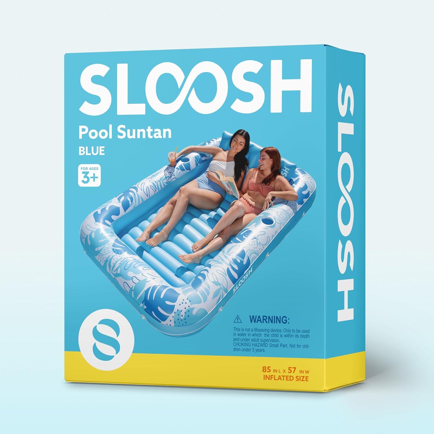 imageSLOOSH Inflatable Tanning Pool Lounger Float 85 x 57 Extra Large Pool Floats Adult with Pillow 4 in 1 Suntan Tub Raft FloatieSunbathing Bed Lounge for Water Blow Up Ball Pit Party Gifts XLBlueBlue