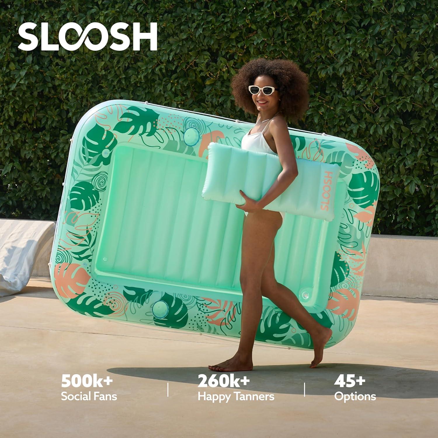 imageSLOOSH Inflatable Tanning Pool Lounger Float 85 x 57 Extra Large Pool Floats Adult with Pillow 4 in 1 Suntan Tub Raft FloatieSunbathing Bed Lounge for Water Blow Up Ball Pit Party Gifts XLBlueAqua Blue