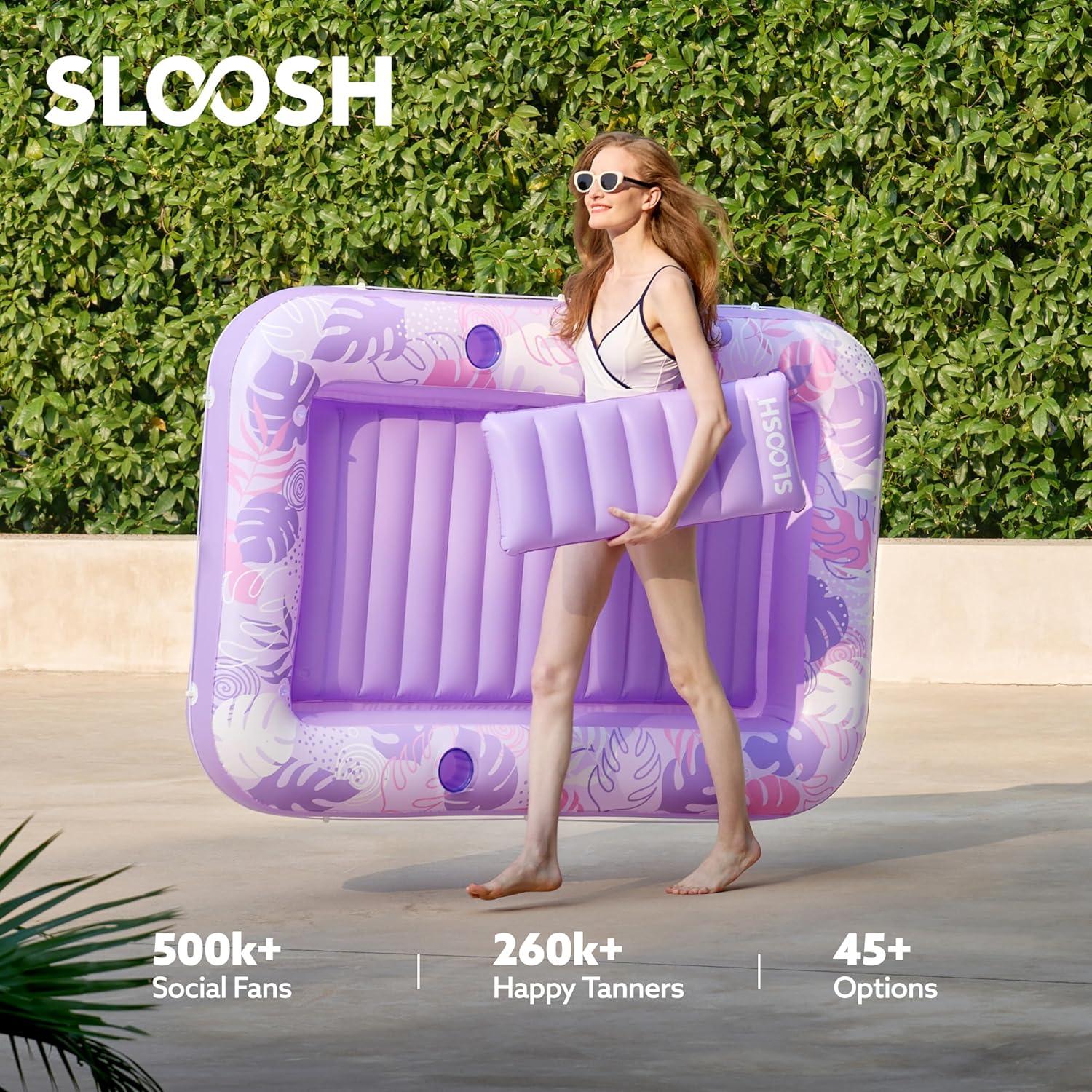 imageSLOOSH Inflatable Tanning Pool Lounger Float 85 x 57 Extra Large Pool Floats Adult with Pillow 4 in 1 Suntan Tub Raft FloatieSunbathing Bed Lounge for Water Blow Up Ball Pit Party Gifts XLBluePurple