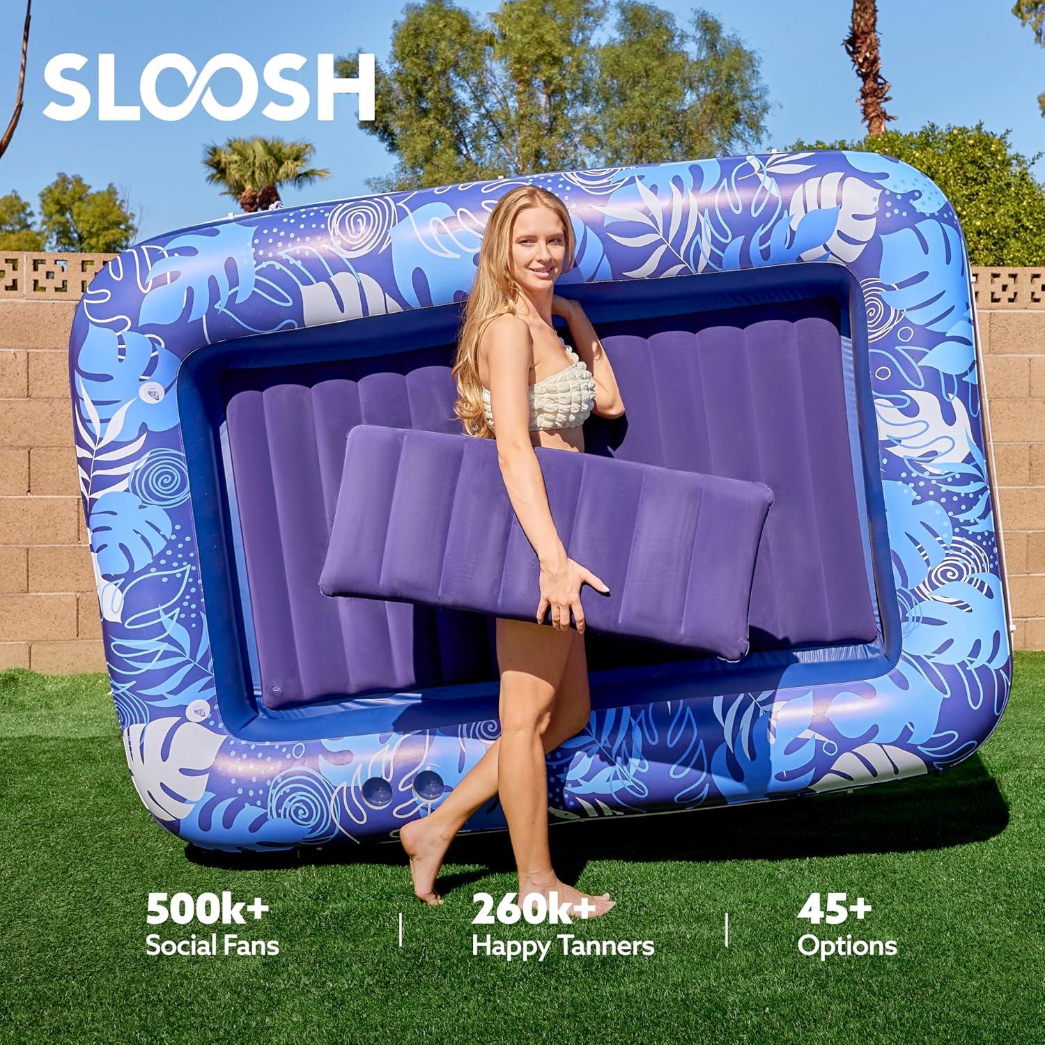 imageSLOOSH Inflatable Tanning Pool Lounger Float 85 x 57 Extra Large Pool Floats Adult with Pillow 4 in 1 Suntan Tub Raft FloatieSunbathing Bed Lounge for Water Blow Up Ball Pit Party Gifts XLBlueDark Blue