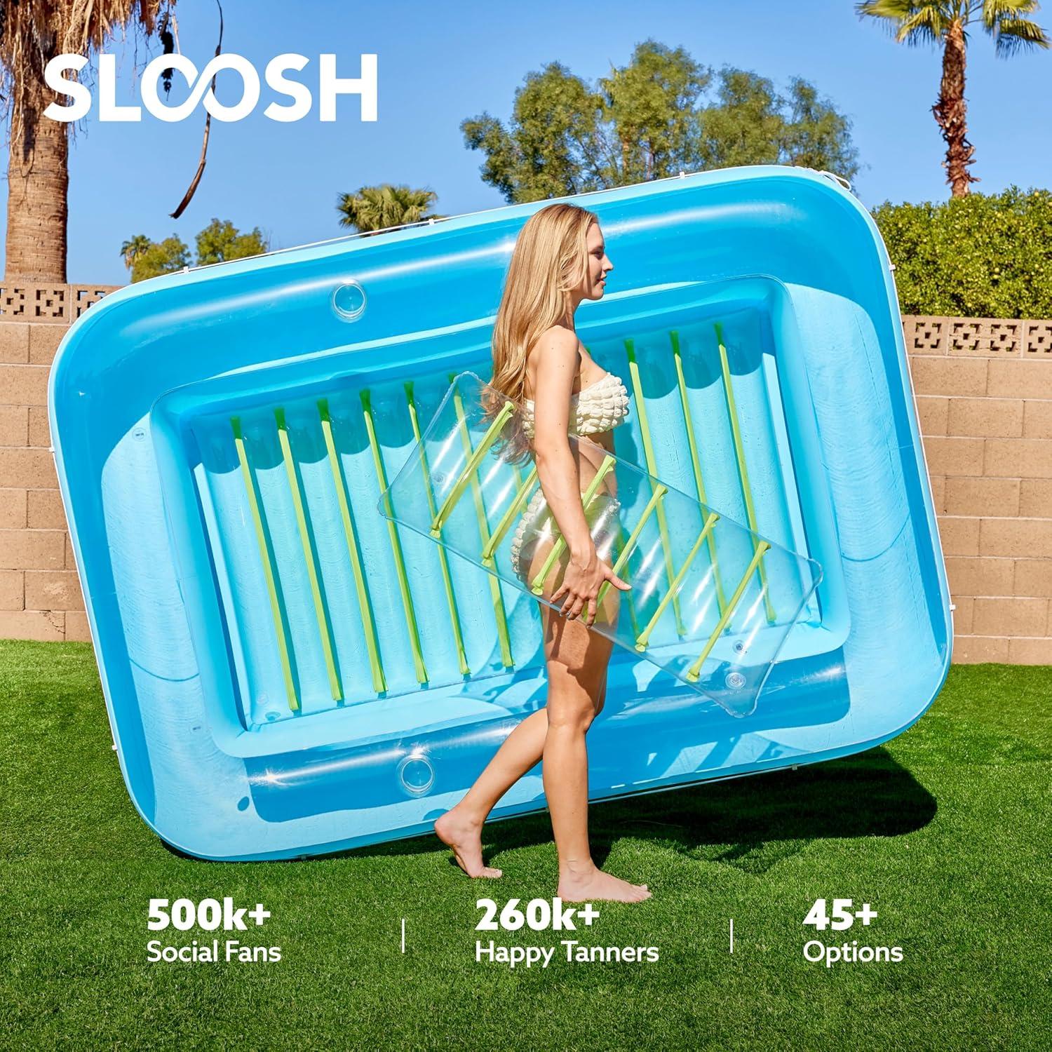 imageSLOOSH Inflatable Tanning Pool Lounger Float 85 x 57 Extra Large Pool Floats Adult with Pillow 4 in 1 Suntan Tub Raft FloatieSunbathing Bed Lounge for Water Blow Up Ball Pit XLGolden WhiteBlue Green
