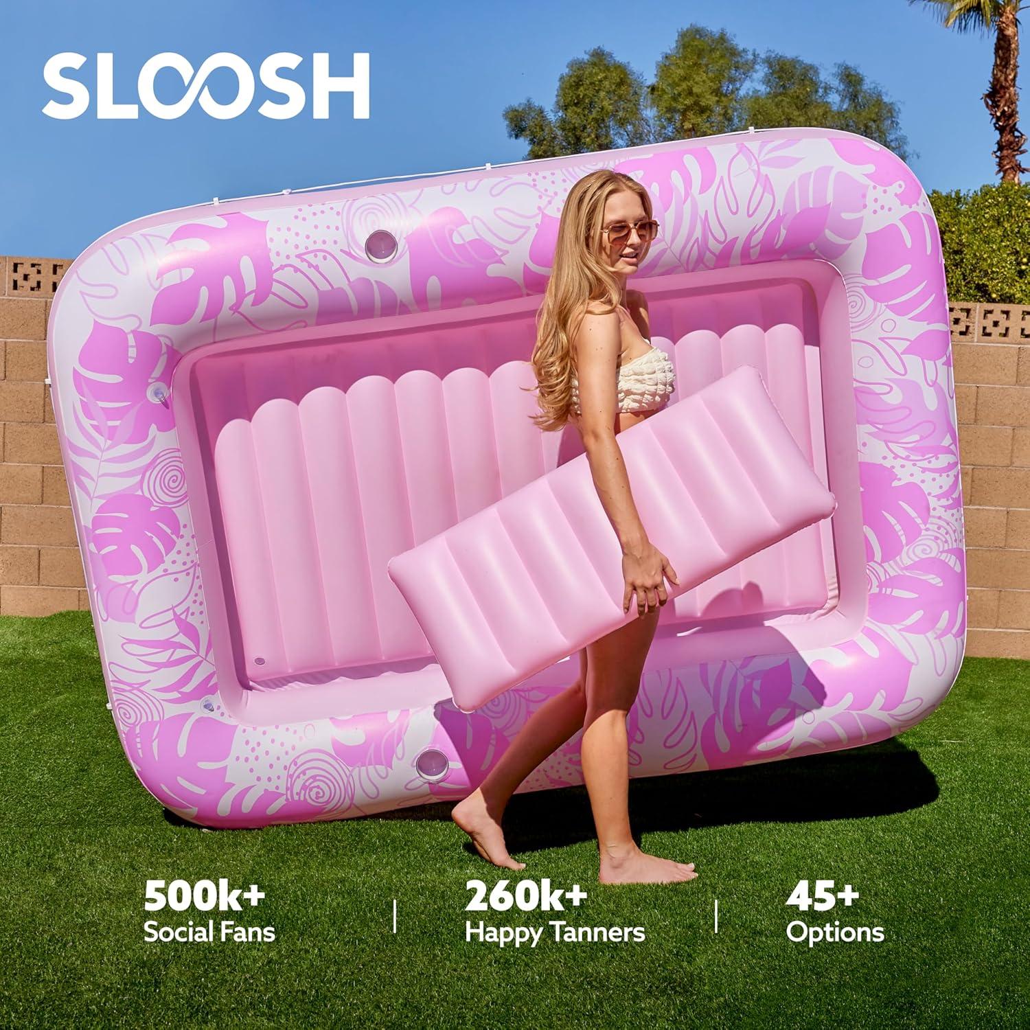 imageSLOOSH Inflatable Tanning Pool Lounger Float 85 x 57 Extra Large Pool Floats Adult with Pillow 4 in 1 Suntan Tub Raft FloatieSunbathing Bed Lounge for Water Blow Up Ball Pit Party Gifts XLBlueBlushing Pink