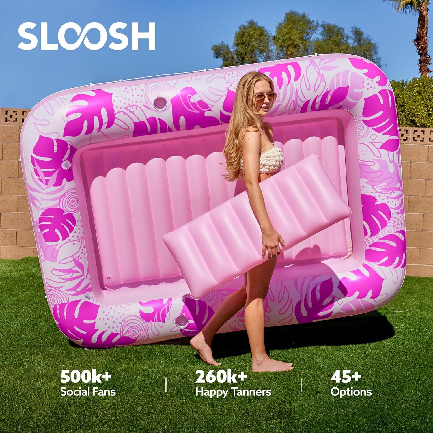 imageSLOOSH Inflatable Tanning Pool Lounger Float 85 x 57 Extra Large Pool Floats Adult with Pillow 4 in 1 Suntan Tub Raft FloatieSunbathing Bed Lounge for Water Blow Up Ball Pit Party Gifts XLBlueHot Pink