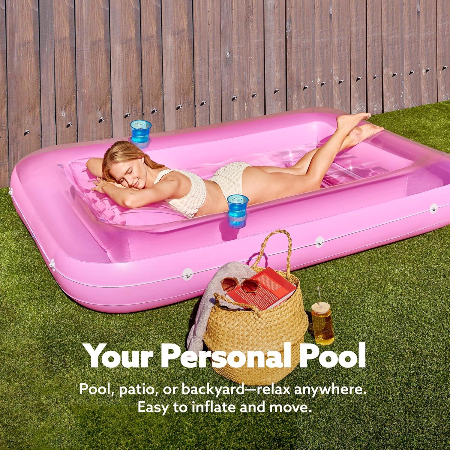 imageSLOOSH Inflatable Tanning Pool Lounger Float 85 x 57 Extra Large Pool Floats Adult with Pillow 4 in 1 Suntan Tub Raft FloatieSunbathing Bed Lounge for Water Blow Up Ball Pit XLGolden WhitePink