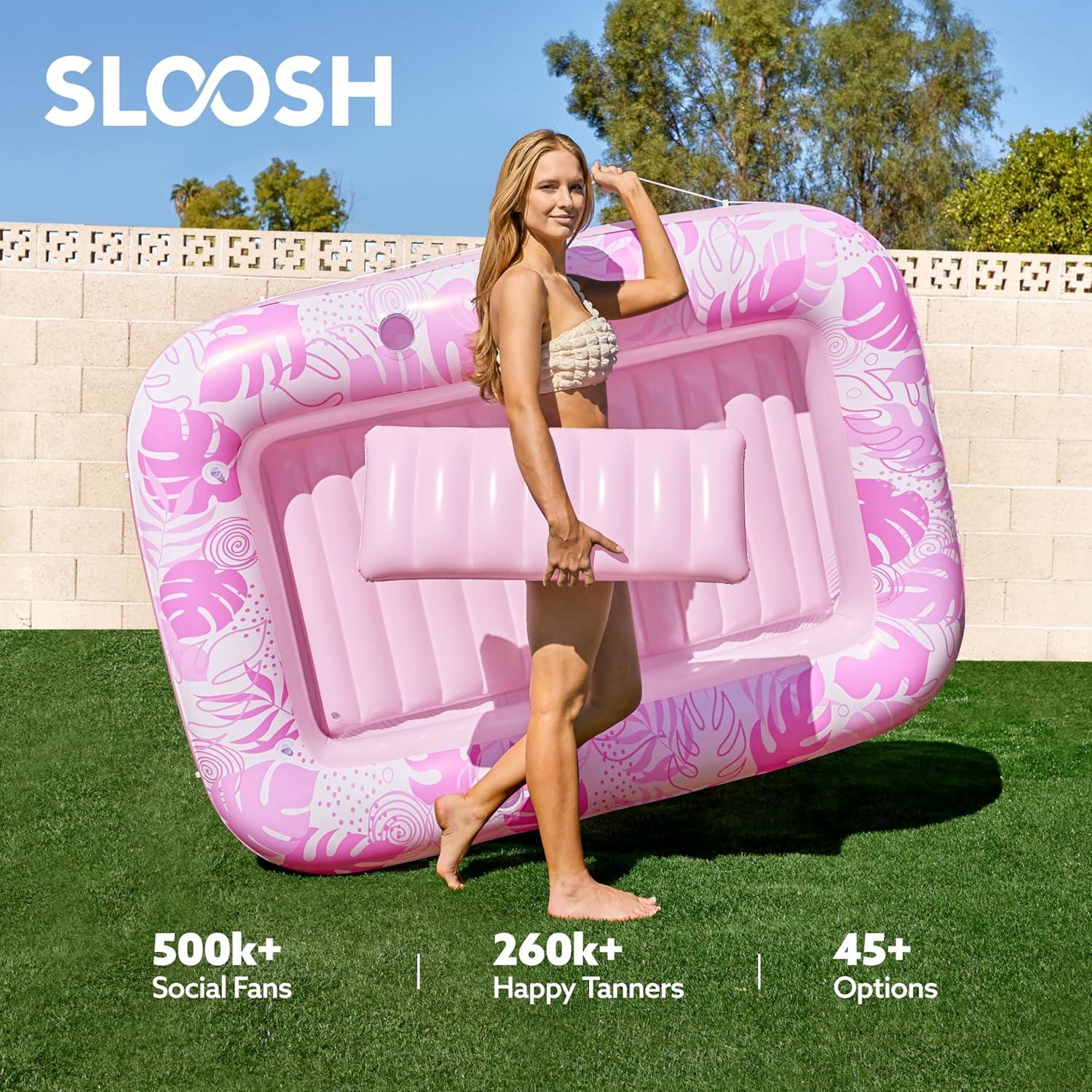 imageSLOOSH Inflatable Tanning Pool Lounger Float 85 x 57 Extra Large Pool Floats Adult with Pillow 4 in 1 Suntan Tub Raft FloatieSunbathing Bed Lounge for Water Blow Up Ball Pit Party Gifts XLBlueBlushing Pink