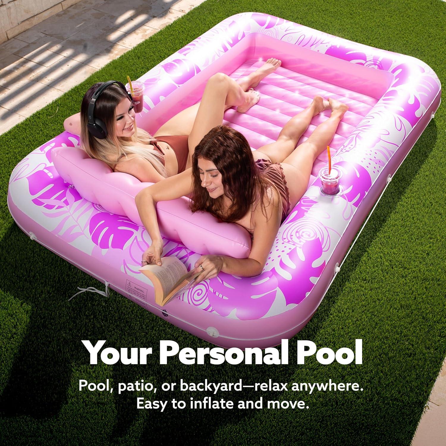 imageSLOOSH Inflatable Tanning Pool Lounger Float 85 x 57 Extra Large Pool Floats Adult with Pillow 4 in 1 Suntan Tub Raft FloatieSunbathing Bed Lounge for Water Blow Up Ball Pit Party Gifts XLBlueHot Pink