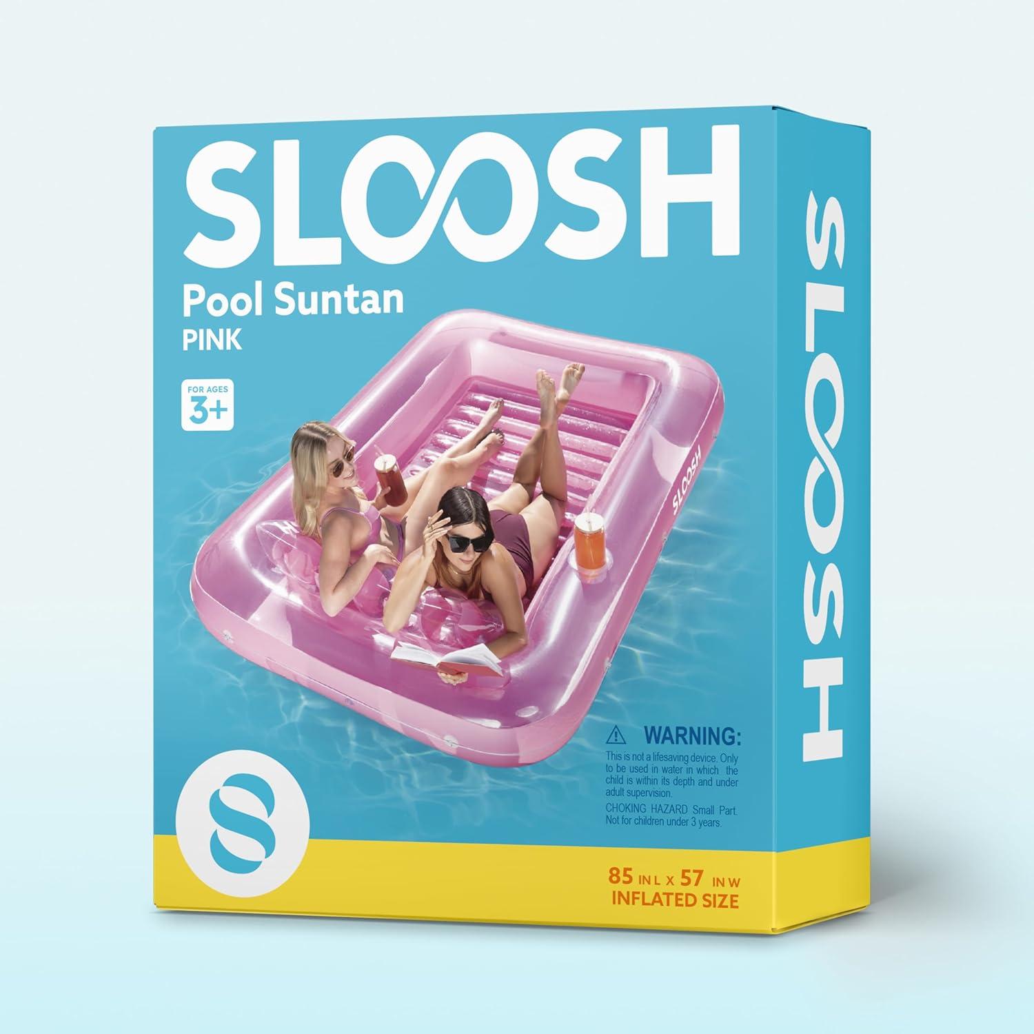 imageSLOOSH Inflatable Tanning Pool Lounger Float 85 x 57 Extra Large Pool Floats Adult with Pillow 4 in 1 Suntan Tub Raft FloatieSunbathing Bed Lounge for Water Blow Up Ball Pit XLGolden WhitePink