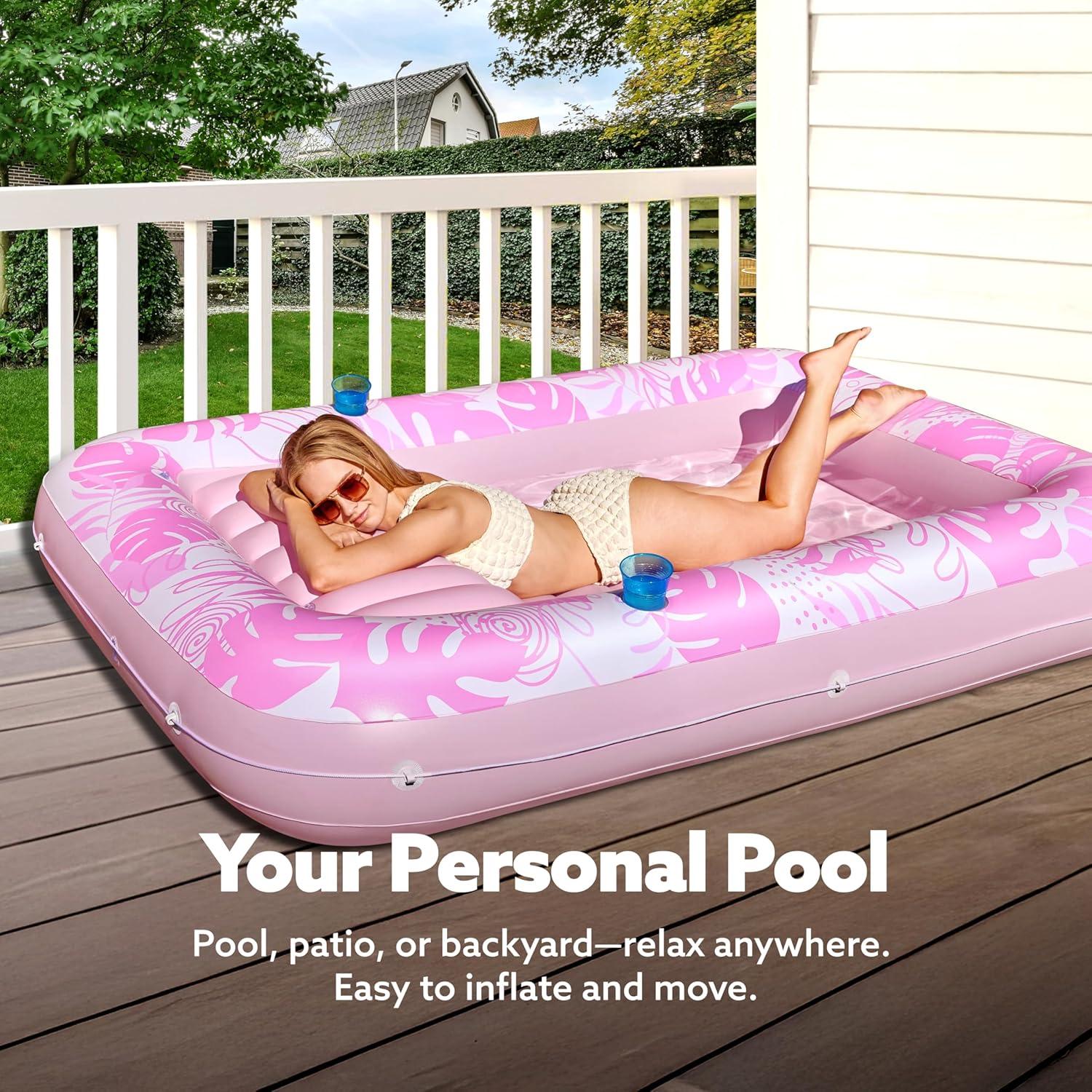 imageSLOOSH Inflatable Tanning Pool Lounger Float 85 x 57 Extra Large Pool Floats Adult with Pillow 4 in 1 Suntan Tub Raft FloatieSunbathing Bed Lounge for Water Blow Up Ball Pit Party Gifts XLBlueBlushing Pink