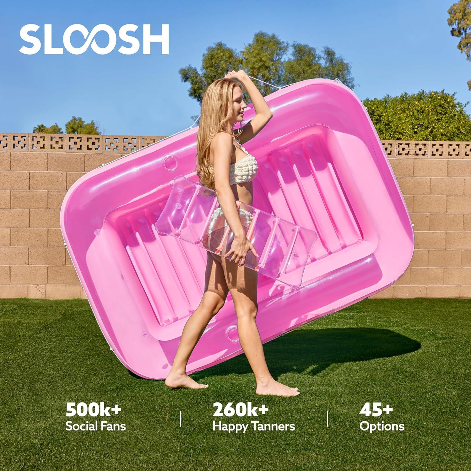 imageSLOOSH Inflatable Tanning Pool Lounger Float 85 x 57 Extra Large Pool Floats Adult with Pillow 4 in 1 Suntan Tub Raft FloatieSunbathing Bed Lounge for Water Blow Up Ball Pit XLGolden WhitePink