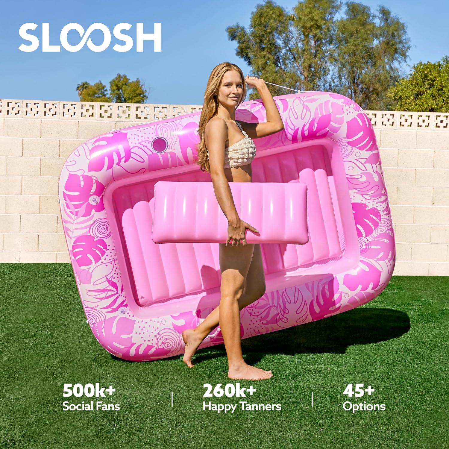 imageSLOOSH Inflatable Tanning Pool Lounger Float 85 x 57 Extra Large Pool Floats Adult with Pillow 4 in 1 Suntan Tub Raft FloatieSunbathing Bed Lounge for Water Blow Up Ball Pit Party Gifts XLBlueHot Pink