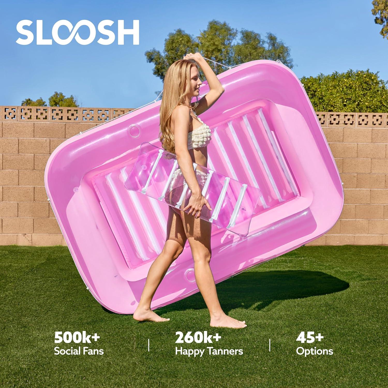 imageSLOOSH Inflatable Tanning Pool Lounger Float 85 x 57 Extra Large Pool Floats Adult with Pillow 4 in 1 Suntan Tub Raft FloatieSunbathing Bed Lounge for Water Blow Up Ball Pit XLGolden WhitePink White