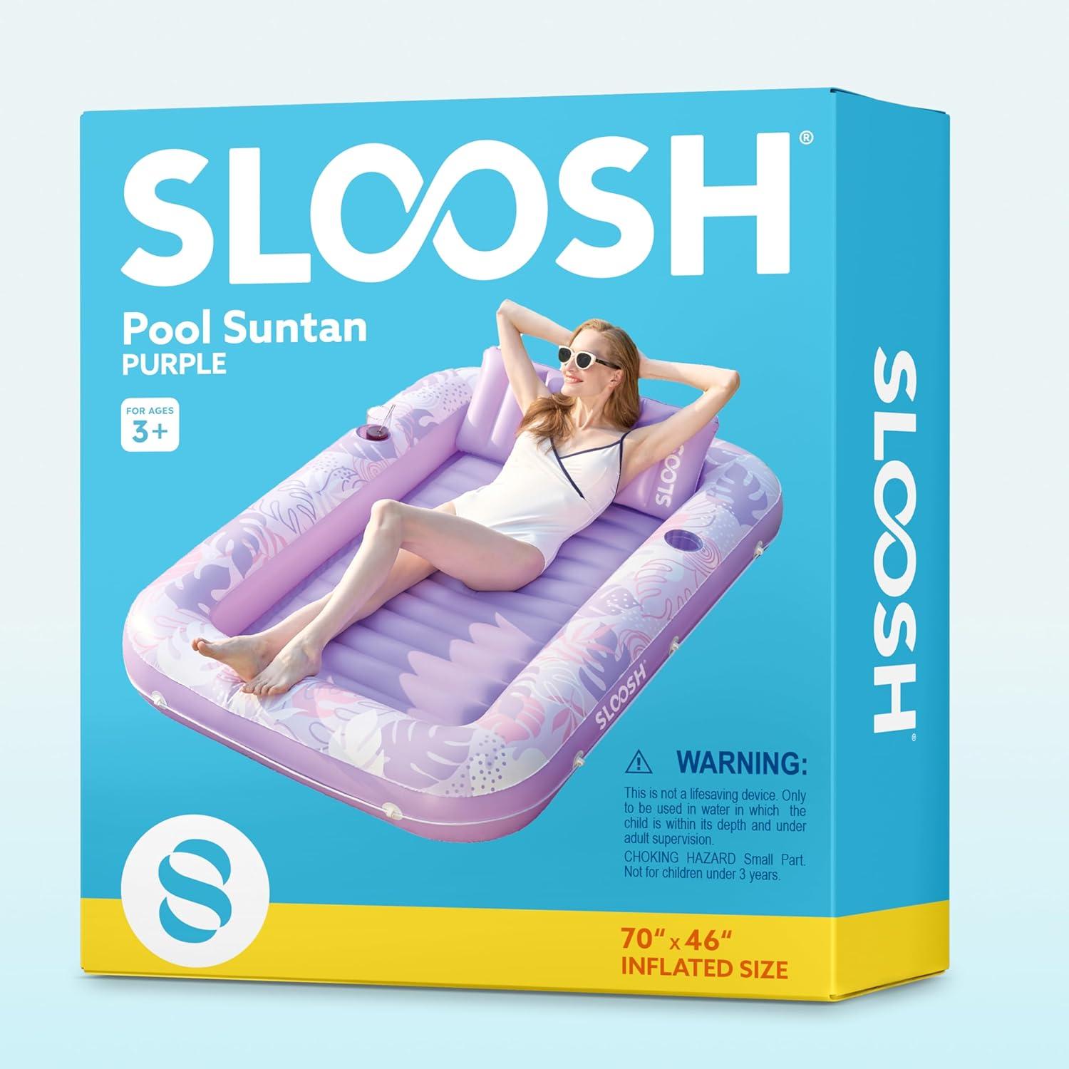 imageSLOOSH Inflatable Tanning Pool Lounger Float 85 x 57 Extra Large Pool Floats Adult with Pillow 4 in 1 Suntan Tub Raft FloatieSunbathing Bed Lounge for Water Blow Up Ball Pit Party Gifts XLBluePurple