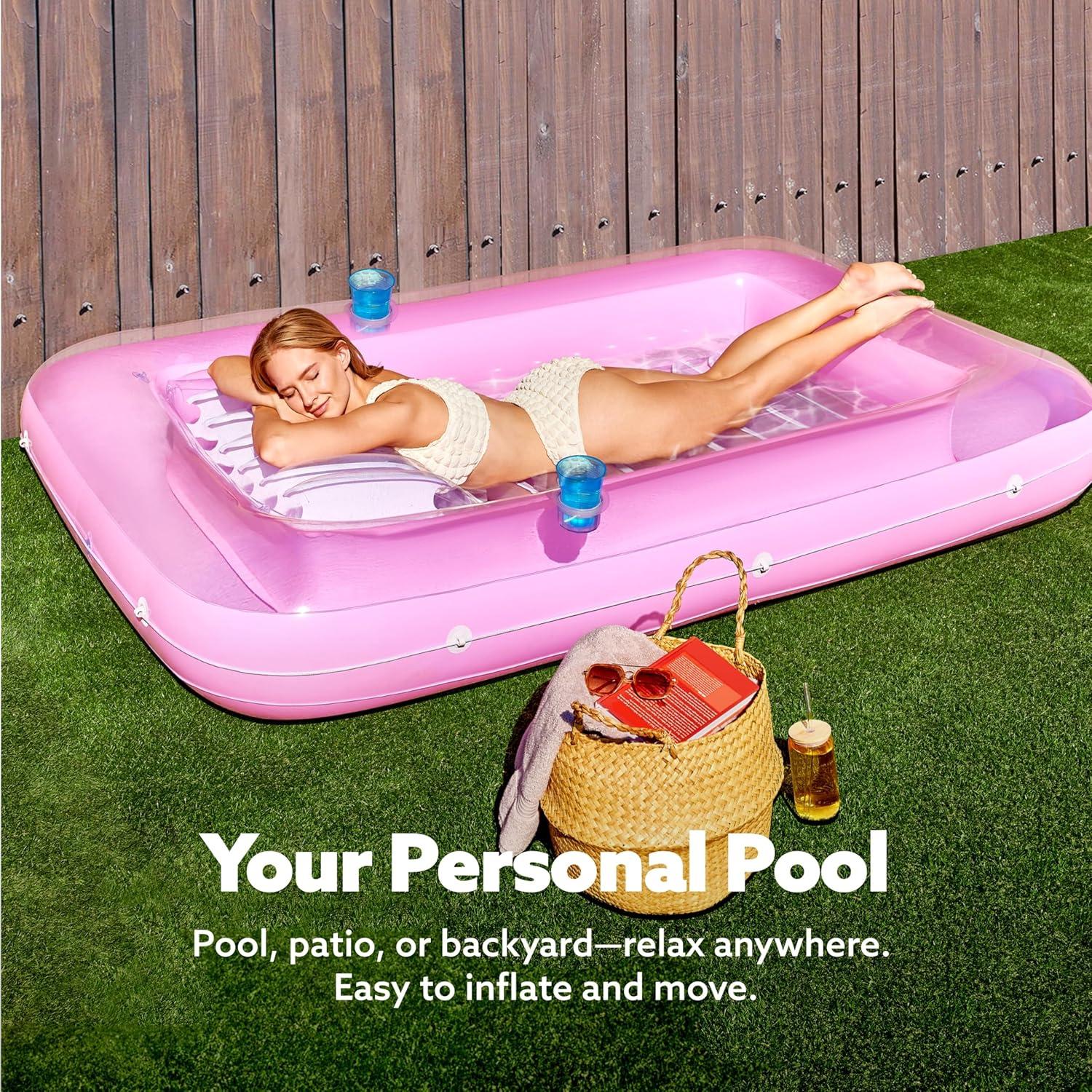imageSLOOSH Inflatable Tanning Pool Lounger Float 85 x 57 Extra Large Pool Floats Adult with Pillow 4 in 1 Suntan Tub Raft FloatieSunbathing Bed Lounge for Water Blow Up Ball Pit XLGolden WhitePink White