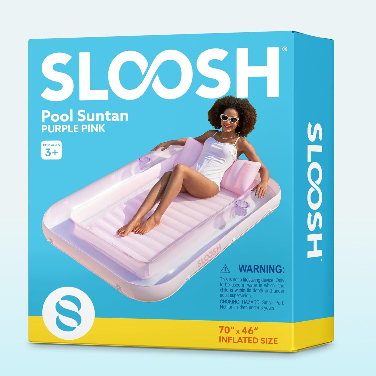 imageSLOOSH Inflatable Tanning Pool Lounger Float 85 x 57 Extra Large Pool Floats Adult with Pillow 4 in 1 Suntan Tub Raft FloatieSunbathing Bed Lounge for Water Blow Up Ball Pit XLGolden WhitePurple Pink