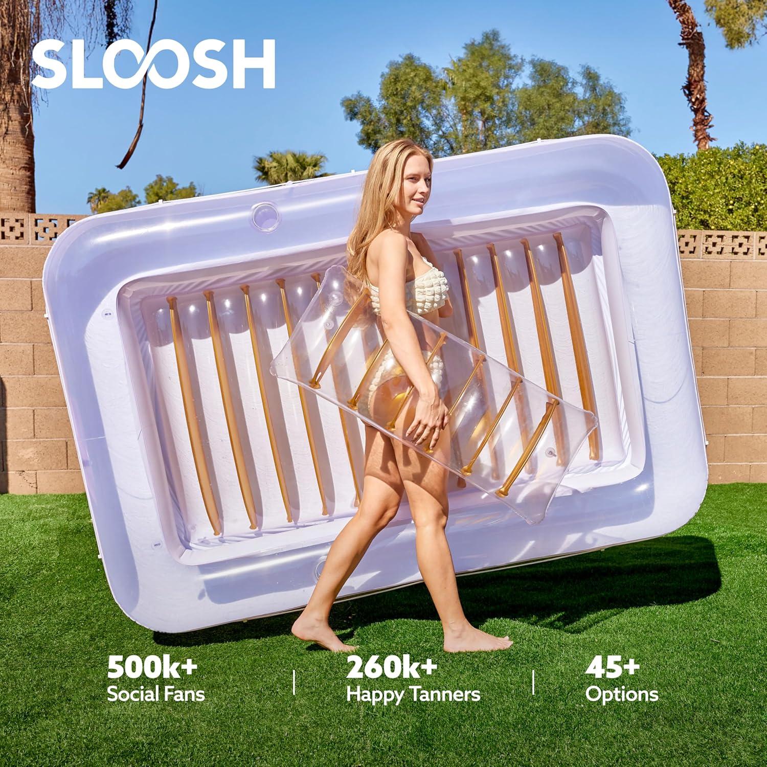 imageSLOOSH Inflatable Tanning Pool Lounger Float 85 x 57 Extra Large Pool Floats Adult with Pillow 4 in 1 Suntan Tub Raft FloatieSunbathing Bed Lounge for Water Blow Up Ball Pit XLGolden WhiteGolden White