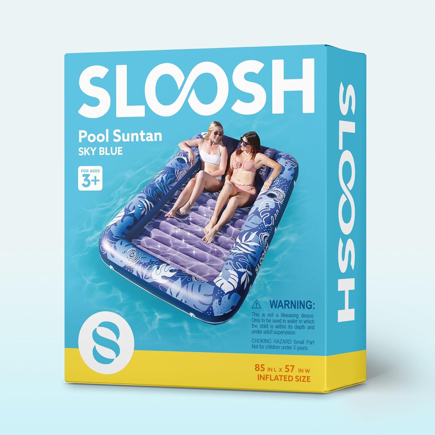 imageSLOOSH Inflatable Tanning Pool Lounger Float 85 x 57 Extra Large Pool Floats Adult with Pillow 4 in 1 Suntan Tub Raft FloatieSunbathing Bed Lounge for Water Blow Up Ball Pit Party Gifts XLBlueDark Blue