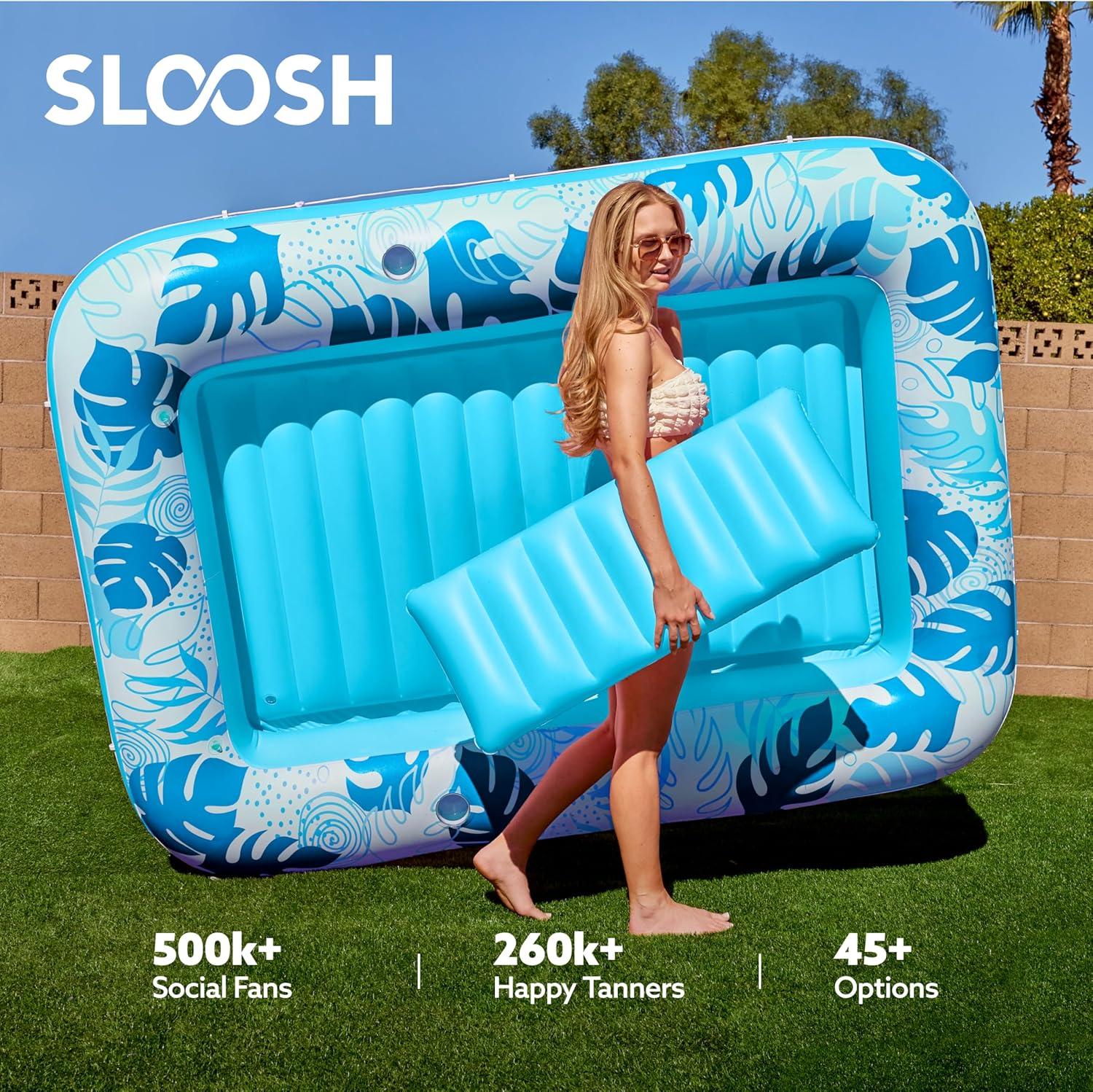 imageSLOOSH Inflatable Tanning Pool Lounger Float 85 x 57 Extra Large Pool Floats Adult with Pillow 4 in 1 Suntan Tub Raft FloatieSunbathing Bed Lounge for Water Blow Up Ball Pit Party Gifts XLBlueBlue