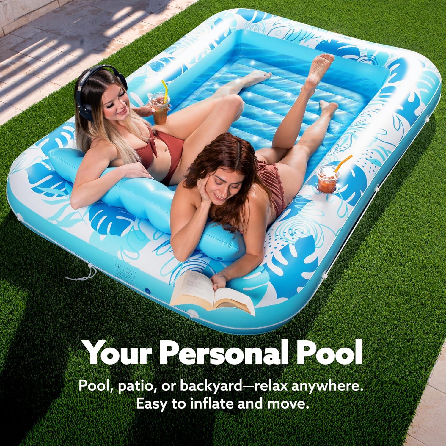 imageSLOOSH Inflatable Tanning Pool Lounger Float 85 x 57 Extra Large Pool Floats Adult with Pillow 4 in 1 Suntan Tub Raft FloatieSunbathing Bed Lounge for Water Blow Up Ball Pit Party Gifts XLBlueBlue