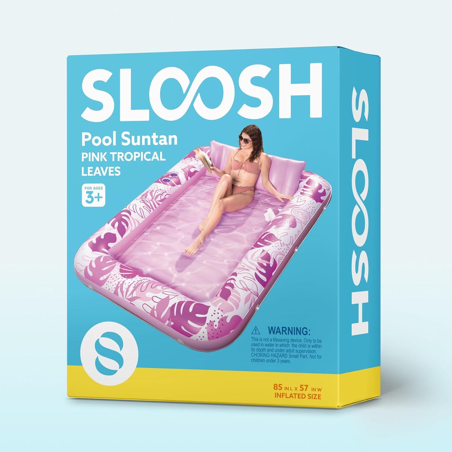imageSLOOSH Inflatable Tanning Pool Lounger Float 85 x 57 Extra Large Pool Floats Adult with Pillow 4 in 1 Suntan Tub Raft FloatieSunbathing Bed Lounge for Water Blow Up Ball Pit Party Gifts XLBlueHot Pink