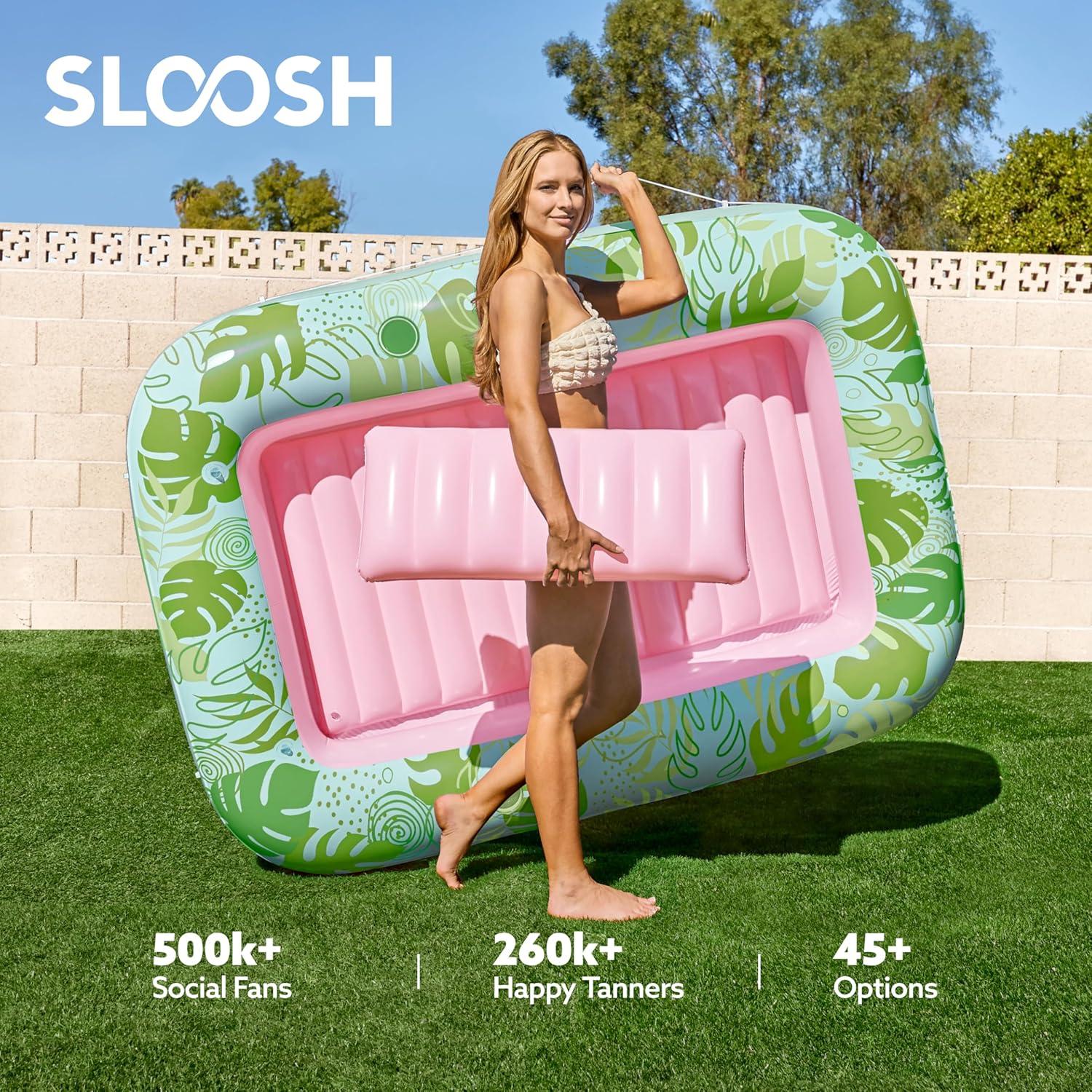 imageSLOOSH Inflatable Tanning Pool Lounger Float 85 x 57 Extra Large Pool Floats Adult with Pillow 4 in 1 Suntan Tub Raft FloatieSunbathing Bed Lounge for Water Blow Up Ball Pit Party Gifts XLBlueCyan Pink