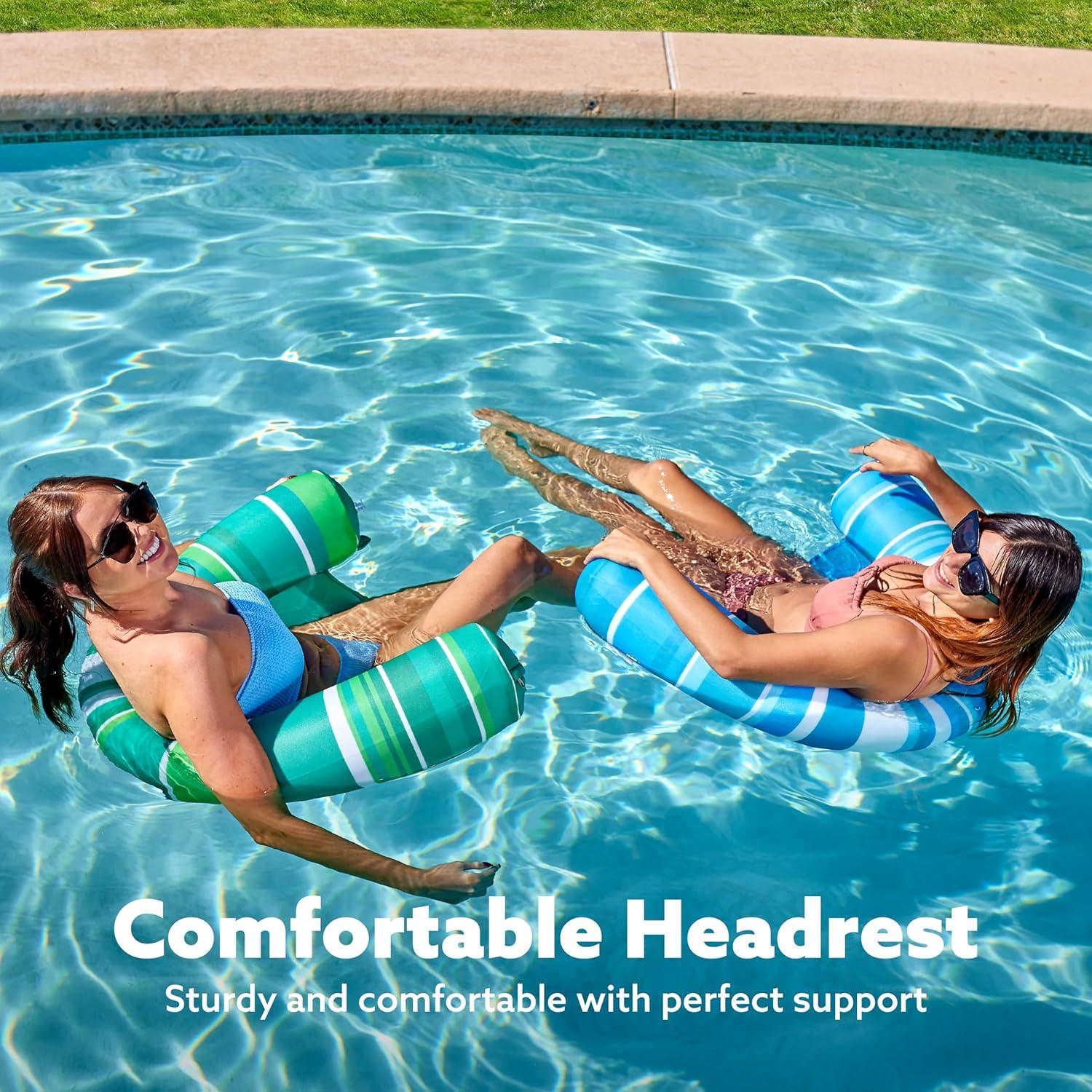 imageSloosh Inflatable Pool Floats Chairs Adults 2 Packs Floating Noodle Chair with Stripes Design Soft Fabric Covered with Sling for Swimming Pool Water Chair Pool Lounger Party FloatiesDark BlueDark Green
