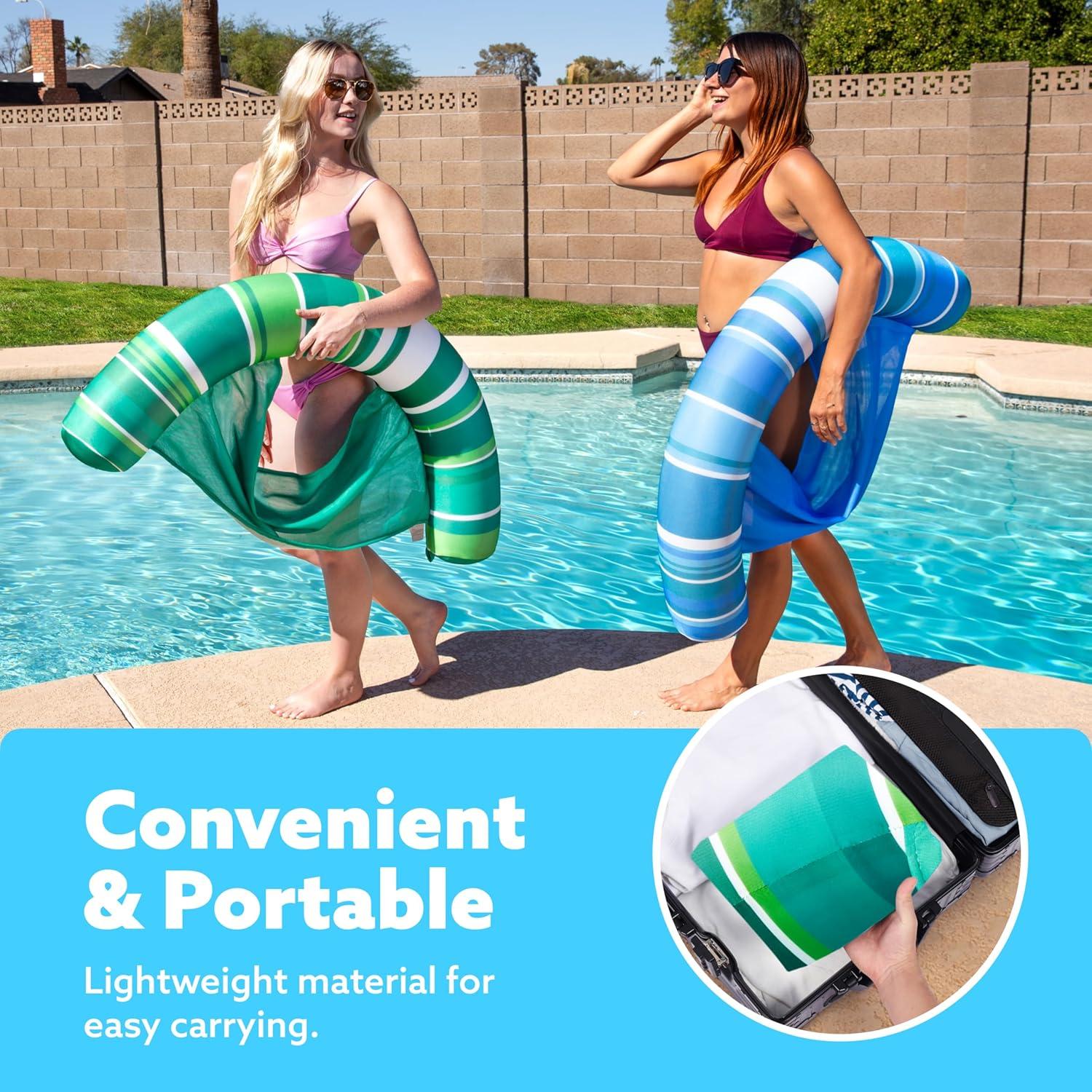 imageSloosh Inflatable Pool Floats Chairs Adults 2 Packs Floating Noodle Chair with Stripes Design Soft Fabric Covered with Sling for Swimming Pool Water Chair Pool Lounger Party FloatiesDark BlueDark Green