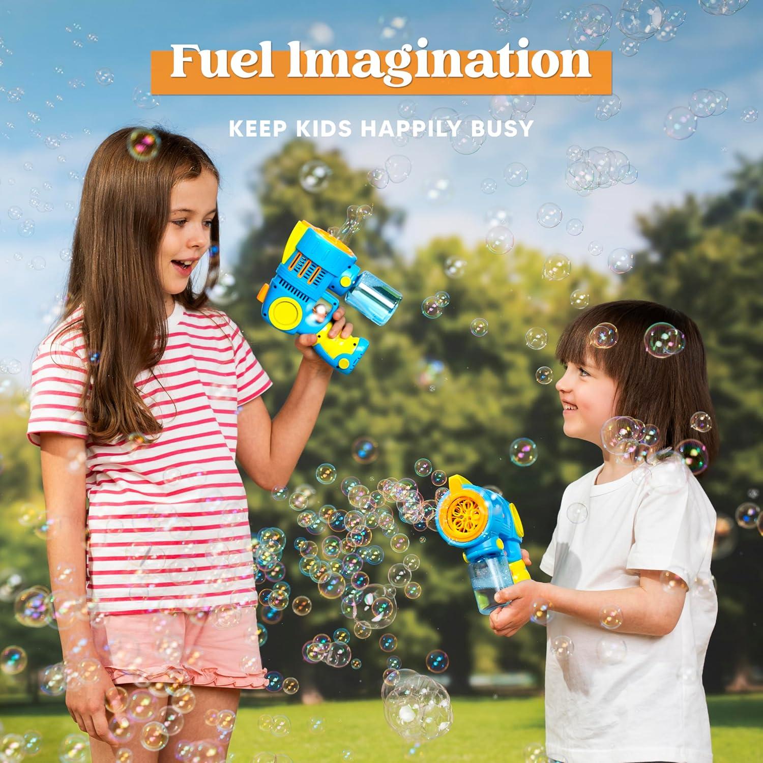 imageSloosh Kids Bubble Gun Machine with Refill Solution 2 in 1 Automatic Bubble Maker Guns for Toddlers 13 Kids 48 Outdoor Toy Adults Party Easter Gift