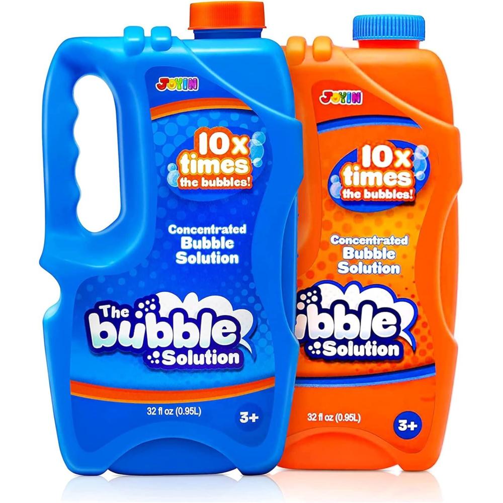 imageJOYIN 2 Bottles Bubbles Refill Solutions 64 oz up to 5 Gallon Concentrated Solution for Bubble Machine Gun Wand Refill Fluid Summer Easter Toys RedPurpleOrangeblue