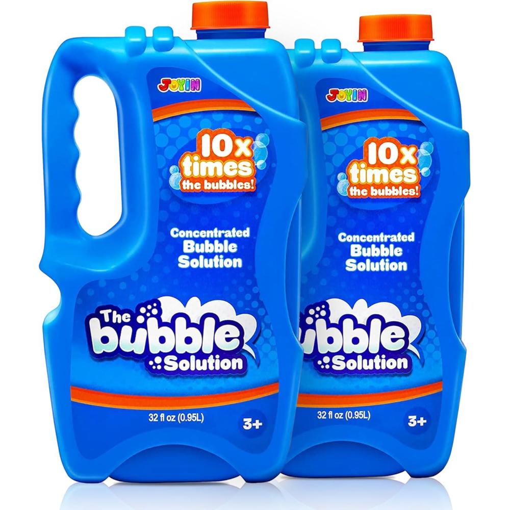 imageJOYIN 2 Bottles Bubbles Refill Solutions 64 oz up to 5 Gallon Concentrated Solution for Bubble Machine Gun Wand Refill Fluid Summer Easter Toys RedPurpleBlue