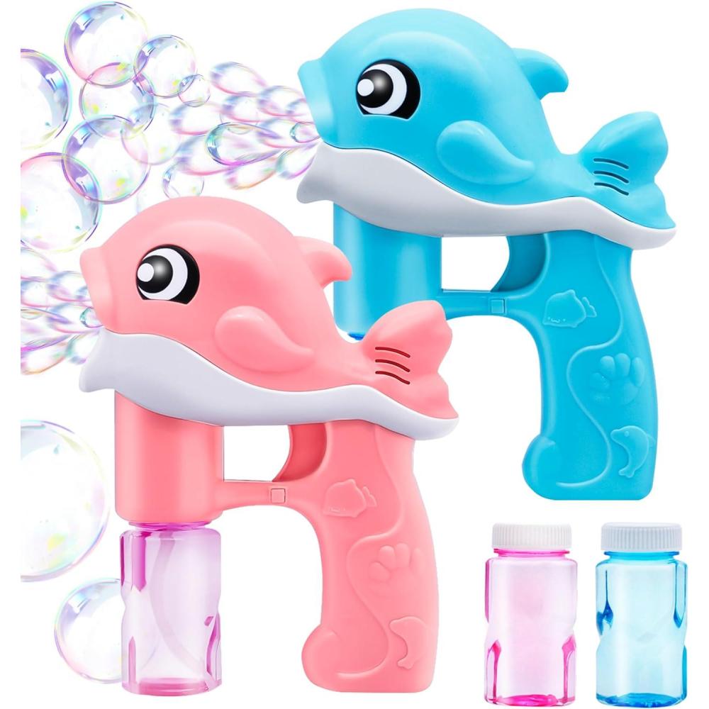 imageJOYIN 2 Bubble Guns Kit Whale Automatic Bubble Maker Blower Machine with 4 Solutions for Kids Summer Toy Birthday Outdoor amp Indoor Activity Easter Valentine Party FavorsBluepink