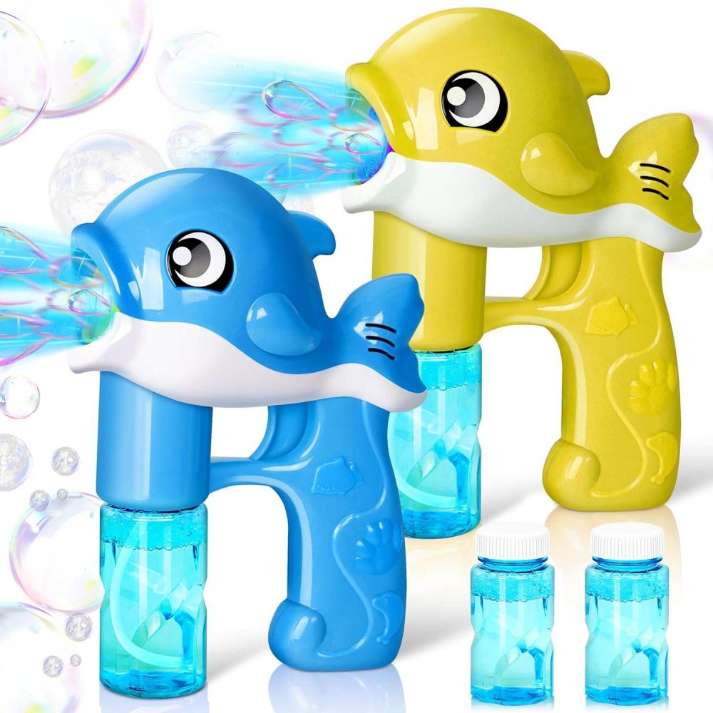 imageJOYIN 2 Bubble Guns Kit Whale Automatic Bubble Maker Blower Machine with 4 Solutions for Kids Summer Toy Birthday Outdoor amp Indoor Activity Easter Valentine Party FavorsYellowblue