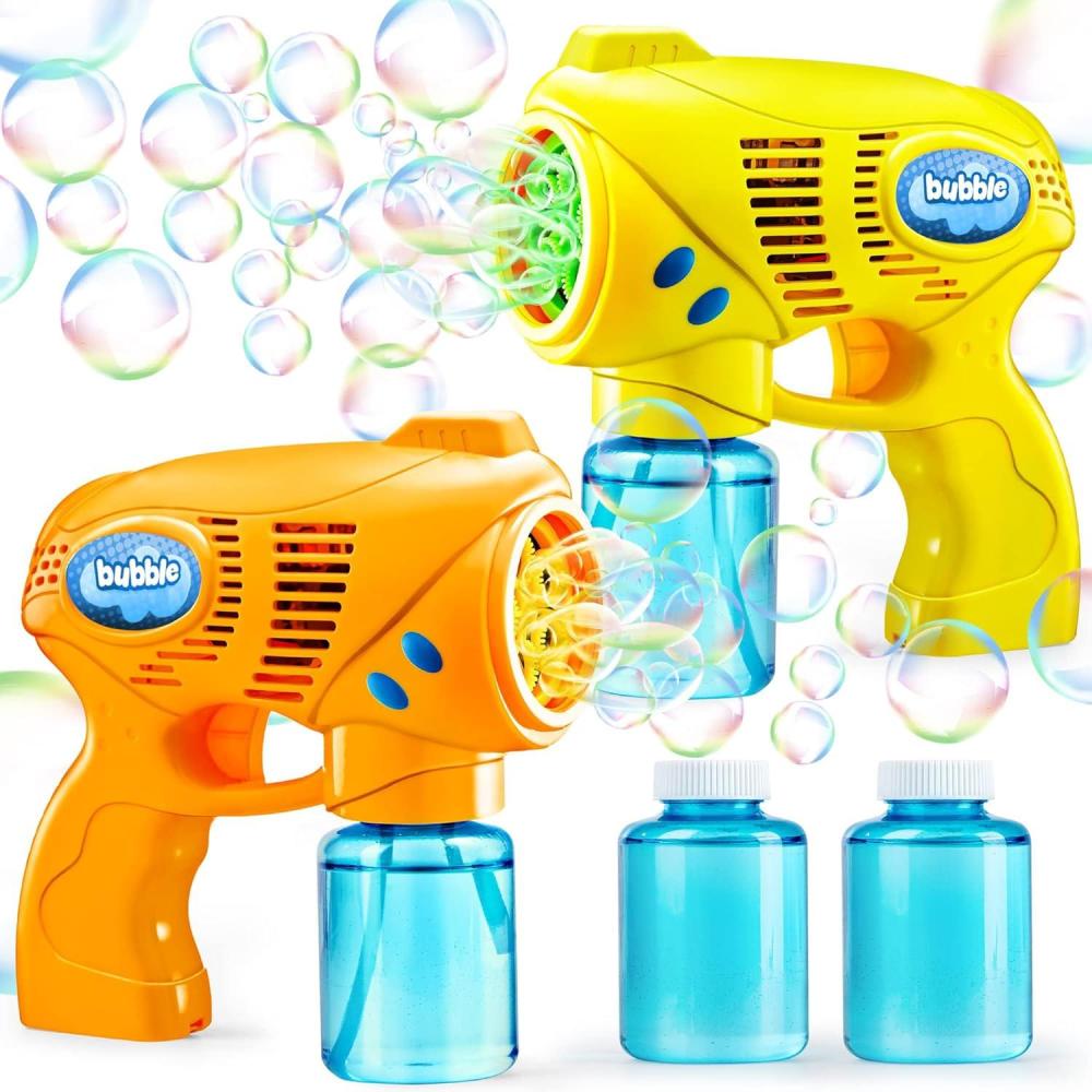imageJOYIN 2 Bubble Guns with 2 Refill Solution 10 oz Total Bubbles Maker Blower for Kids Toddlers Outdoors Activity Birthday Gift Easter Basket Stuffers YellowOrangeOrangeyellow