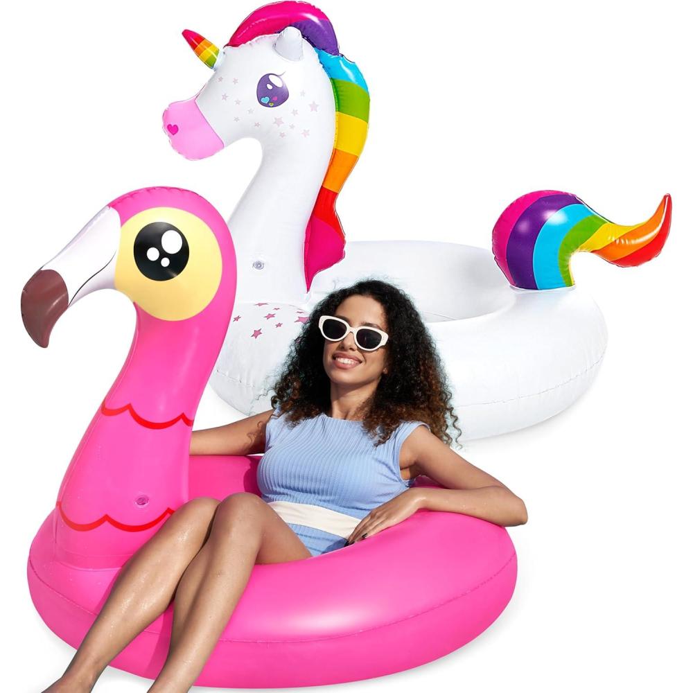 imageJOYIN 2Pack Flamingo Unicorn Pool Float Fun Floaties Inflatable Swimming Pool Tubes Toys Party Decorations Summer Vacation Lake Beach Floaty Swim Rings Raft Lounger for Adults amp Kids