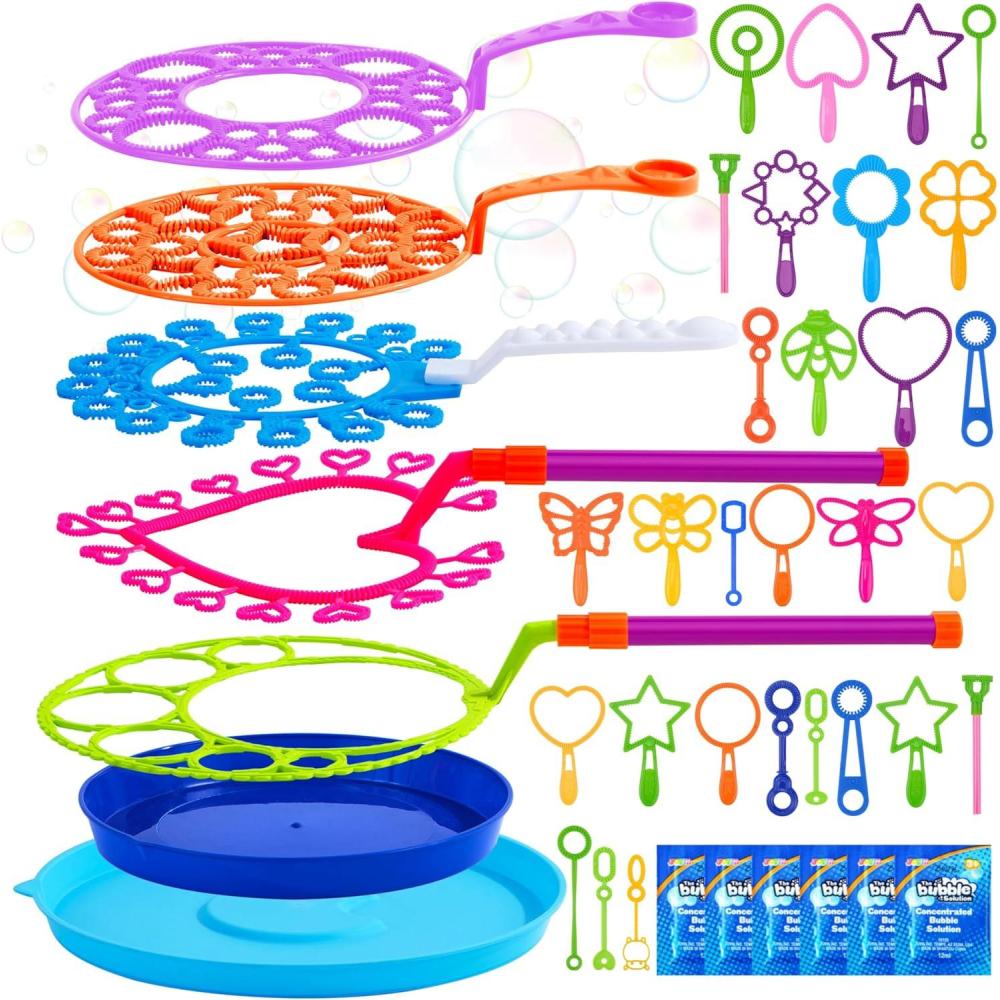 imageJOYIN Big Bubble Wands Set with with Tray 21 Giant Bubble Wands Bulk for Kids Summer Outdoor Play Period amp Birthday Party amp Games 6 Pcs Solution Suitable Suitable for All Age PeopleRegular