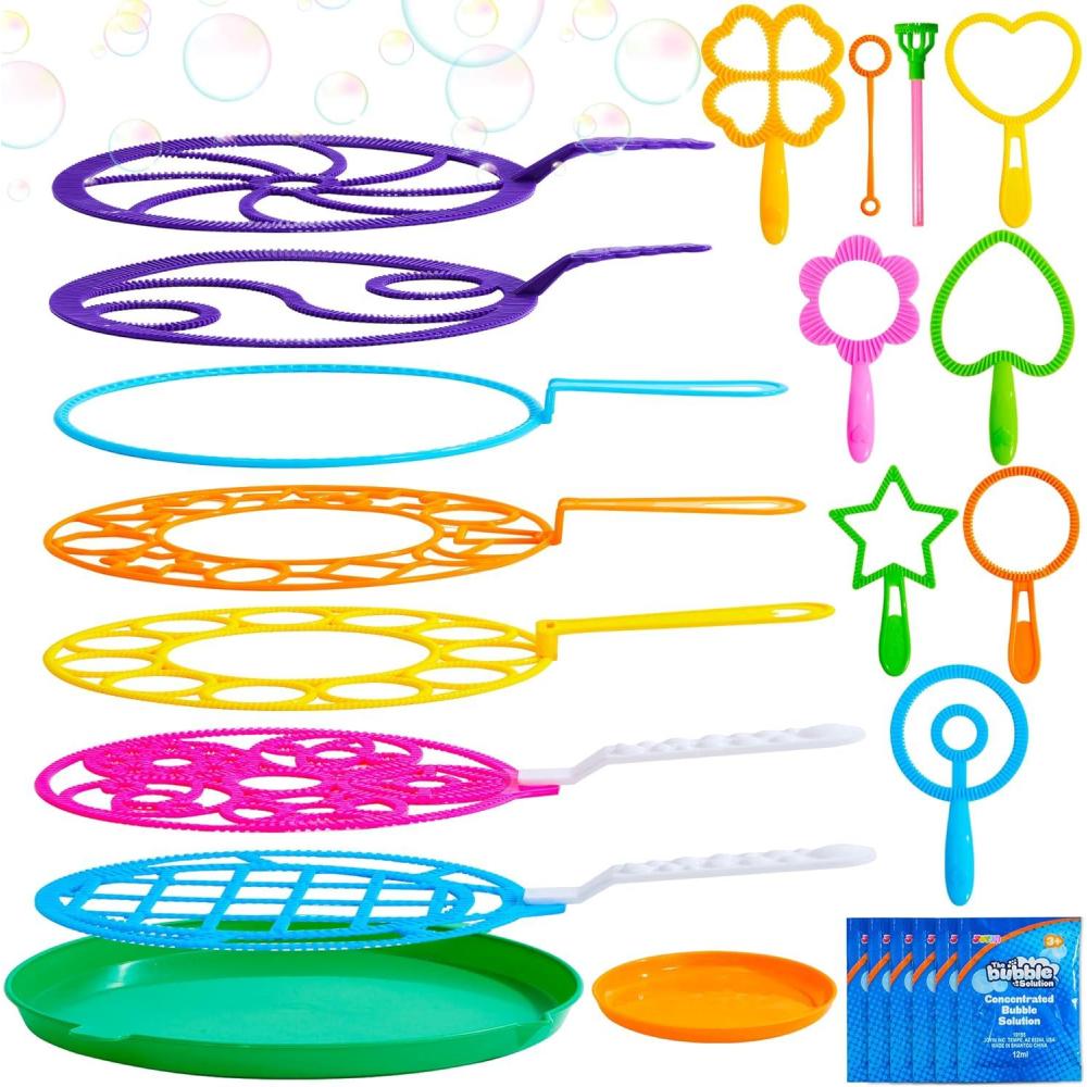 imageJOYIN Big Bubble Wands Set with with Tray 21 Giant Bubble Wands Bulk for Kids Summer Outdoor Play Period amp Birthday Party amp Games 6 Pcs Solution Suitable Suitable for All Age PeopleAssorted