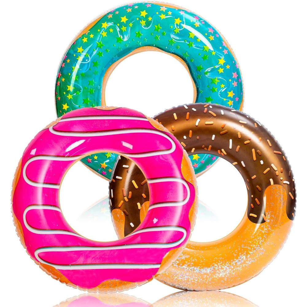 imageJOYIN Donut Pool Float with Glitters 325 3 Pack Funny Tube Toys for Swimming Pool Party and Donut Party SuppliesDonut