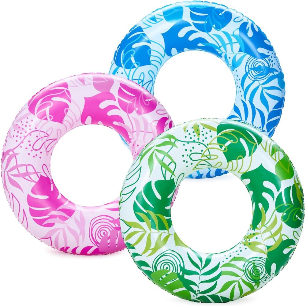 imageJOYIN Donut Pool Float with Glitters 325 3 Pack Funny Tube Toys for Swimming Pool Party and Donut Party SuppliesTropical Leaves