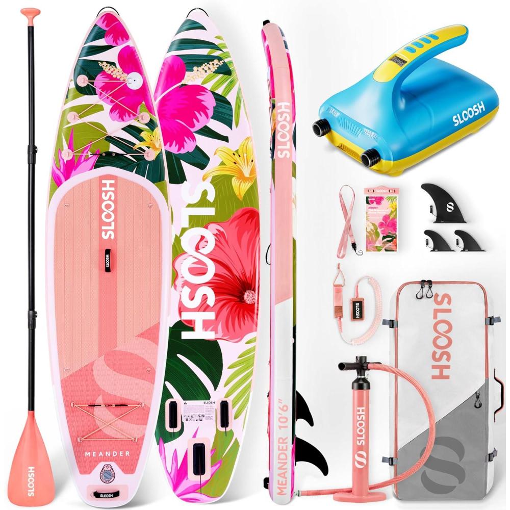 imageSLOOSH 106 Inflatable SUP amp Electric Pump Bundle Stable Paddle Board Kit with EVA Deck 20 PSI Fast Pump Kayak Paddle Lightweight Backpack