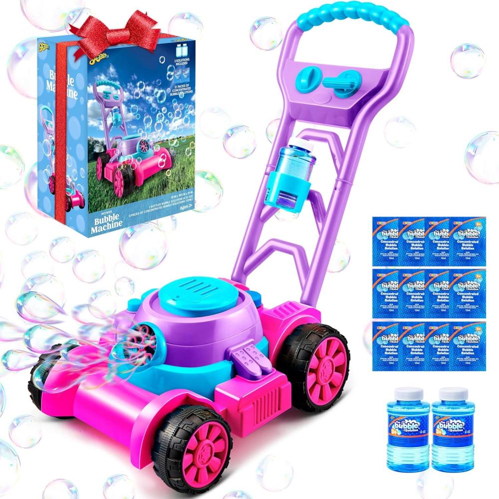 imageSLOOSH Bubble Lawn Mower Toddler Toys SpillProof Bubble Machine Pretend Gardening Play Toy for Age 1 2 3 13 Year Old Baby Boys Indoor Outdoor Use Push Toys Xmas Christmas Birthday Gifts BluePink