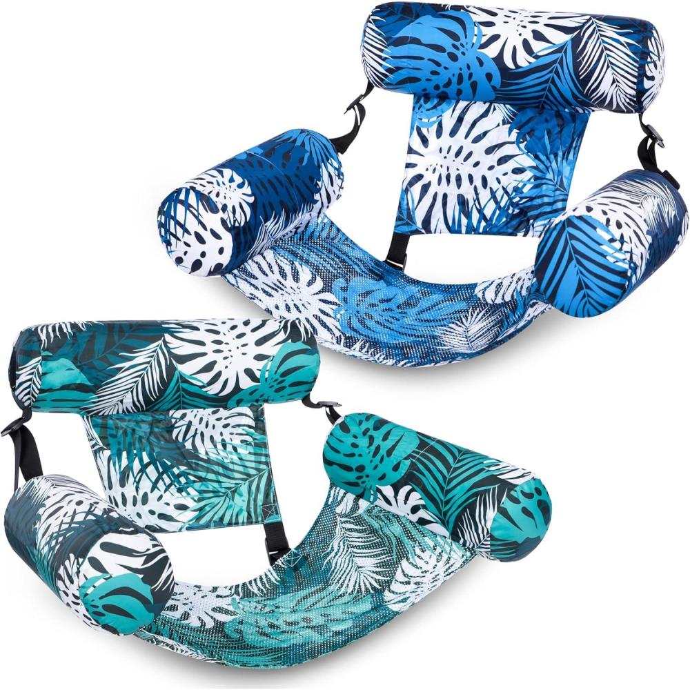 imageSLOOSH Inflatable Pool Floats Adult2 Packs Floating Lounge ChairsBlow up Pool Noodles for Adult Heavy DutyFloating Chair for Party Summer Water Beach Lake FunTropical LeavesGreen Blue