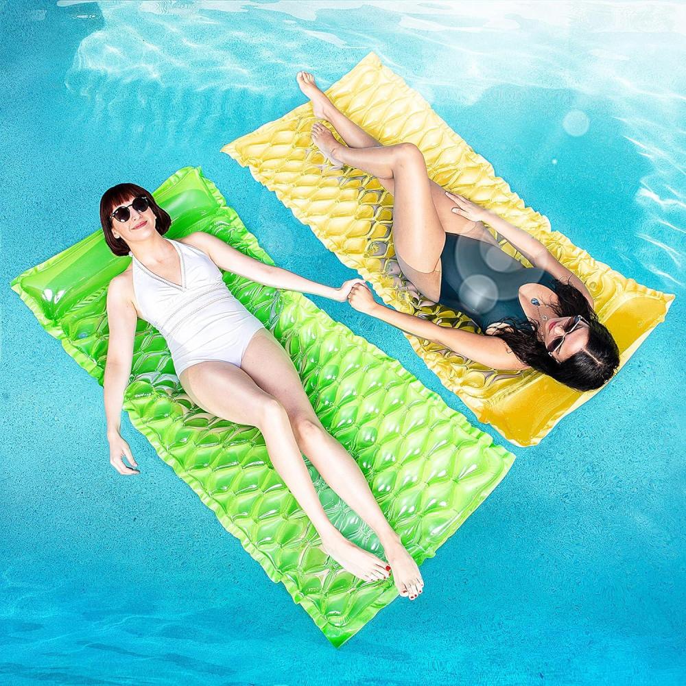 imageSLOOSH Inflatable Pool Floats RaftFloating Lounge for Adults64x32 inch Swimming Mat Pool Mattress with Headrest2 Pieces Float Air Mat for Summer Water Beach FunGreen Yellow