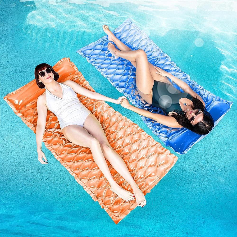 imageSLOOSH Inflatable Pool Floats RaftFloating Lounge for Adults64x32 inch Swimming Mat Pool Mattress with Headrest2 Pieces Float Air Mat for Summer Water Beach FunDark Blue Orange