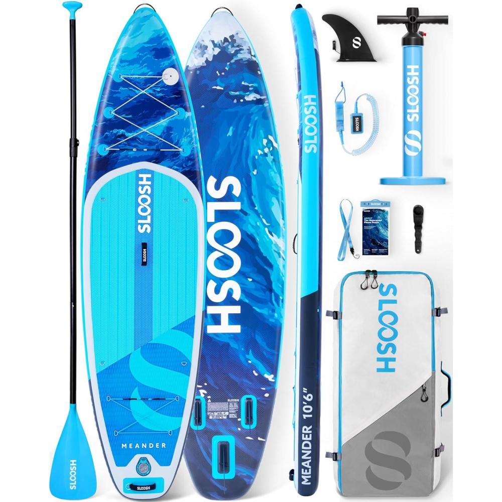 imageSLOOSH Inflatable Stand Up Paddle Board 106 Inflatable Paddle Boards with Premium Accessories NonSlip EVA Deck UltraLight Carry Bag Pump Meander SUP for Youth amp AdultsOcean Surge
